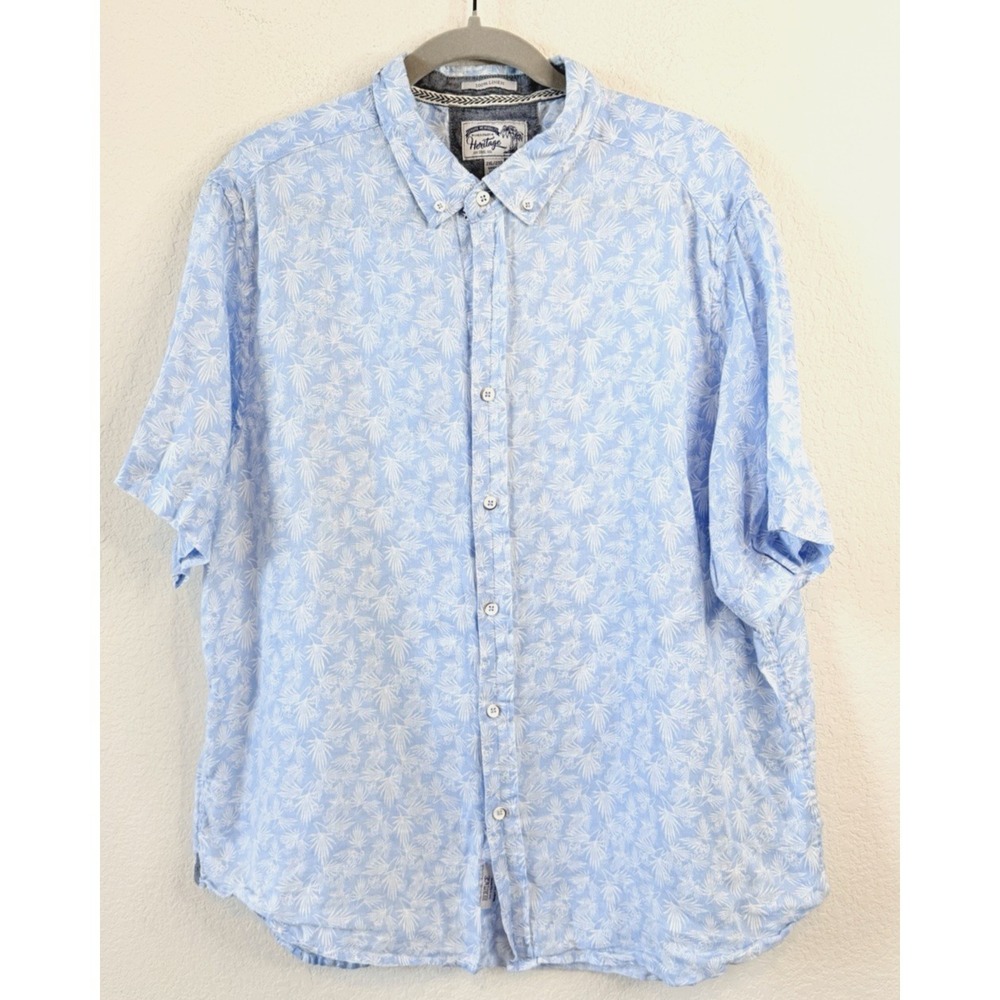 Heritage Report Collection 100% Linen Shirt Mens 2XL Blue Tropical Beach Coastal